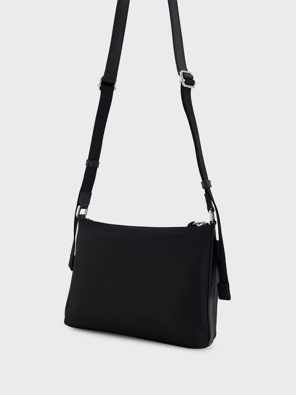 Black Voyou Skinny Crossbody Bag in Grained Leather