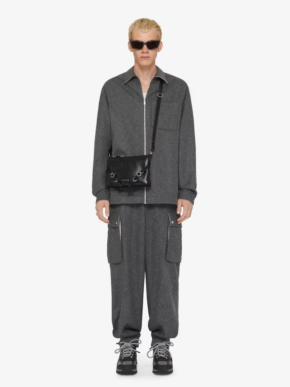 Black Voyou Skinny Crossbody Bag in Grained Leather