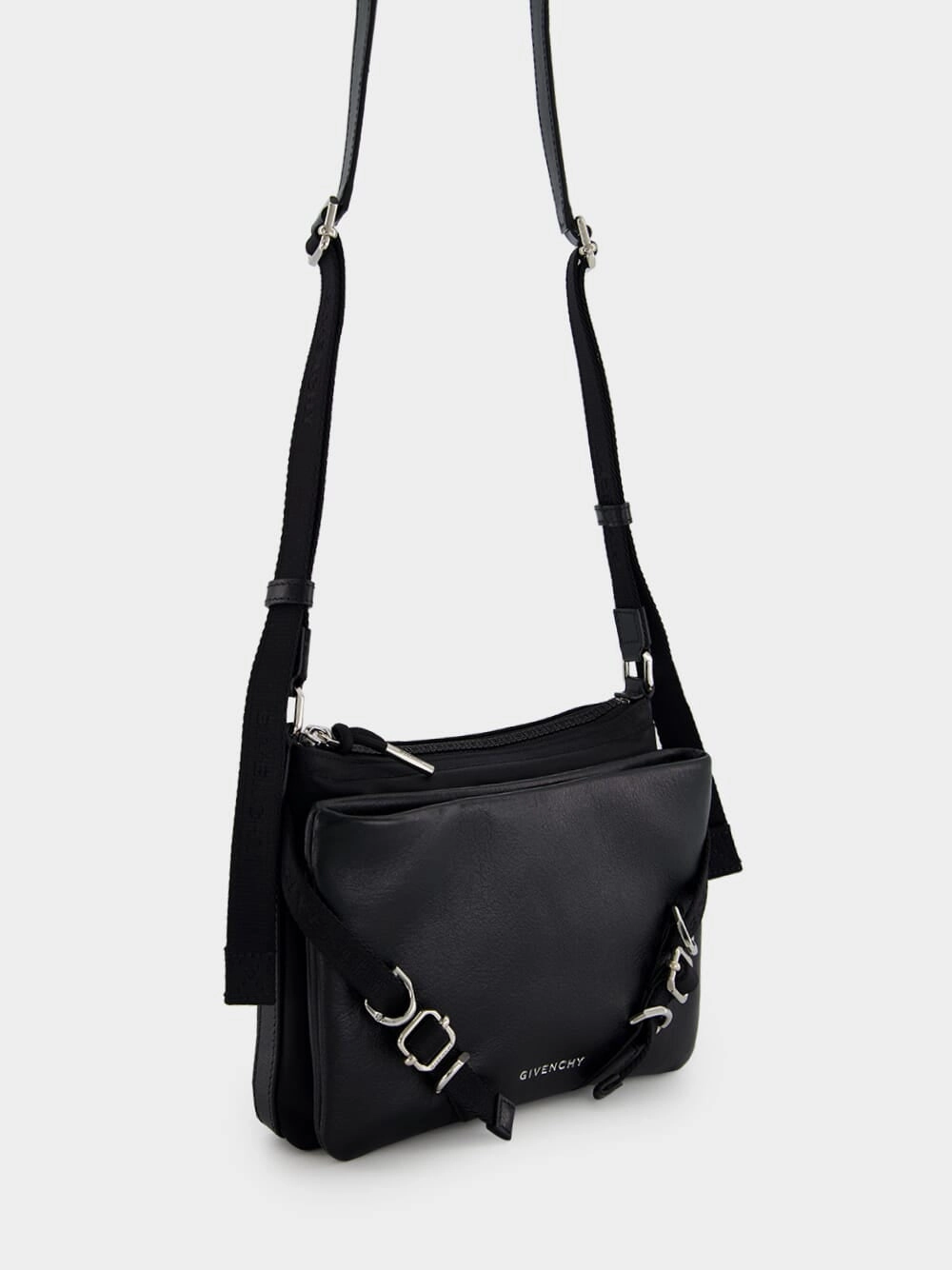 Black Voyou Skinny Crossbody Bag in Grained Leather