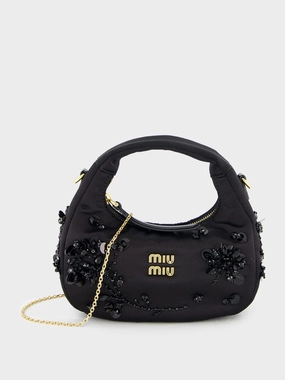 Black Wander Embroidered Satin Duchesse Mini Bag