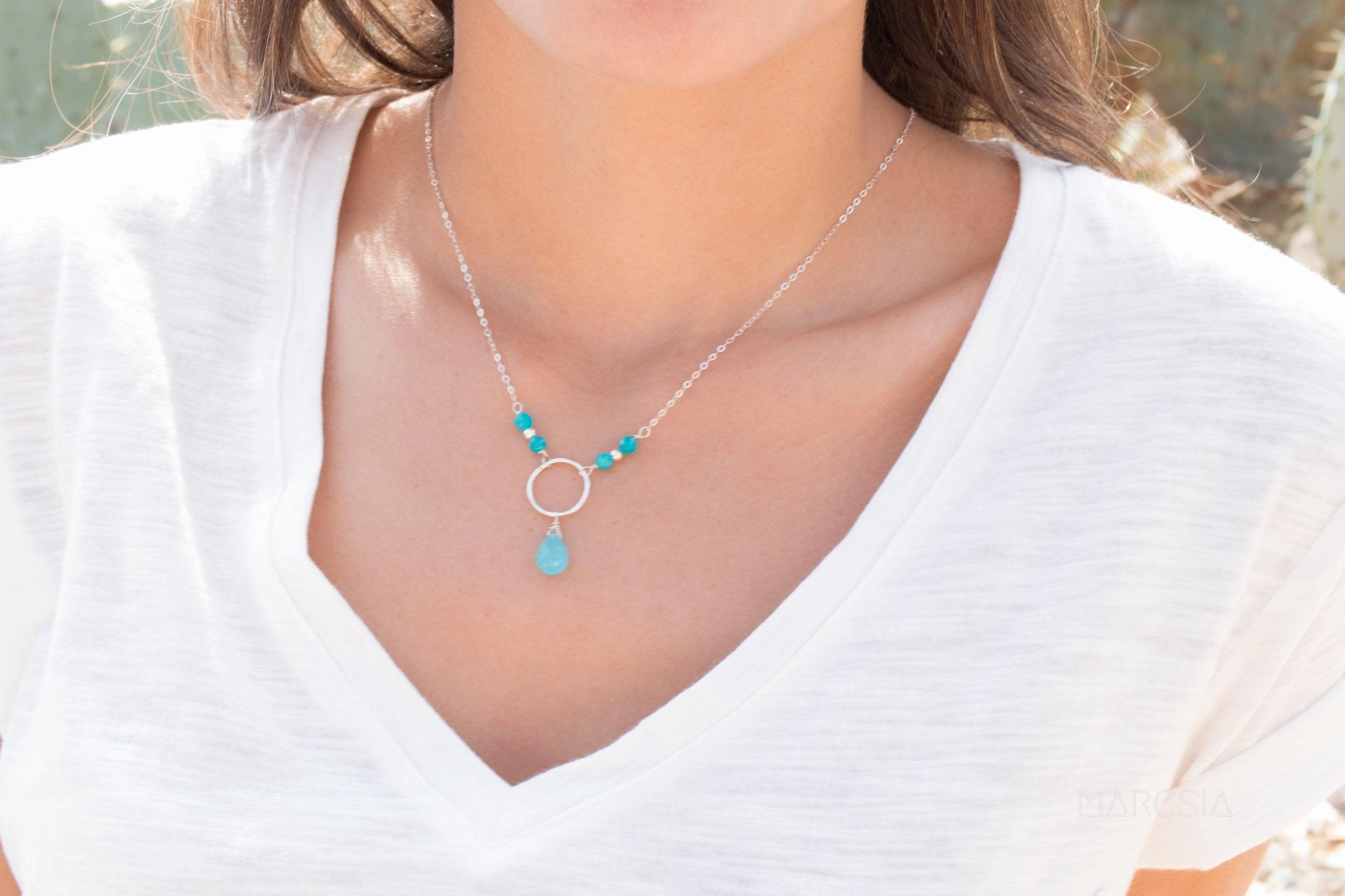 Blue Chalcedony Tear Drop Necklace ~ Sterling Silver 925~MN029