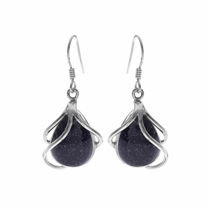 Blue Goldstone Sterling Silver Oval Drop Earrings
