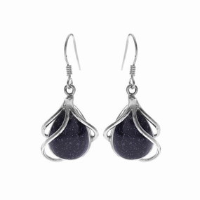 Blue Goldstone Sterling Silver Oval Drop Earrings