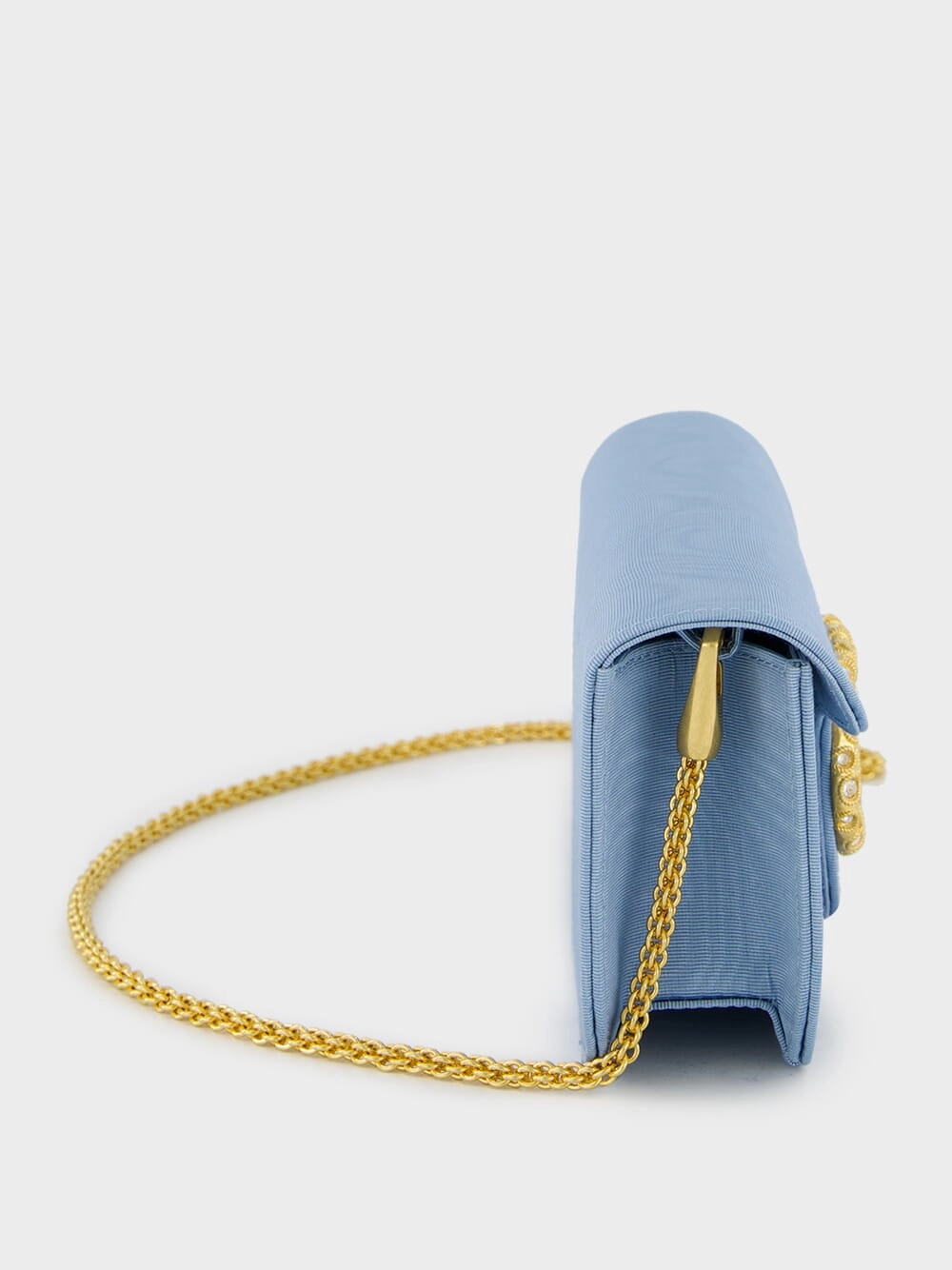 Blue Loc?? Moir?? Fabric Clutch with Jewel Logo