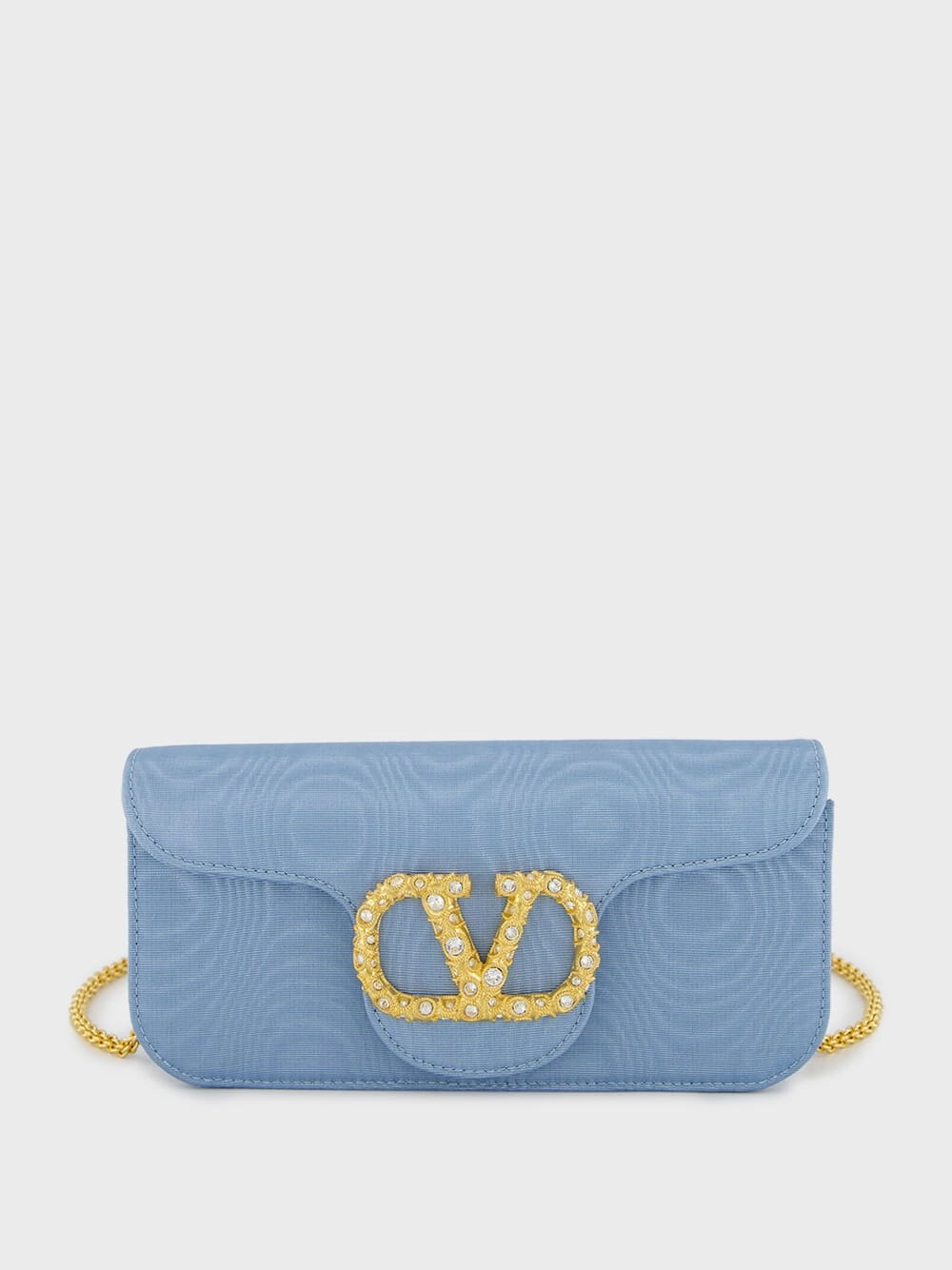 Blue Loc?? Moir?? Fabric Clutch with Jewel Logo