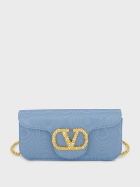 Blue Loc?? Moir?? Fabric Clutch with Jewel Logo