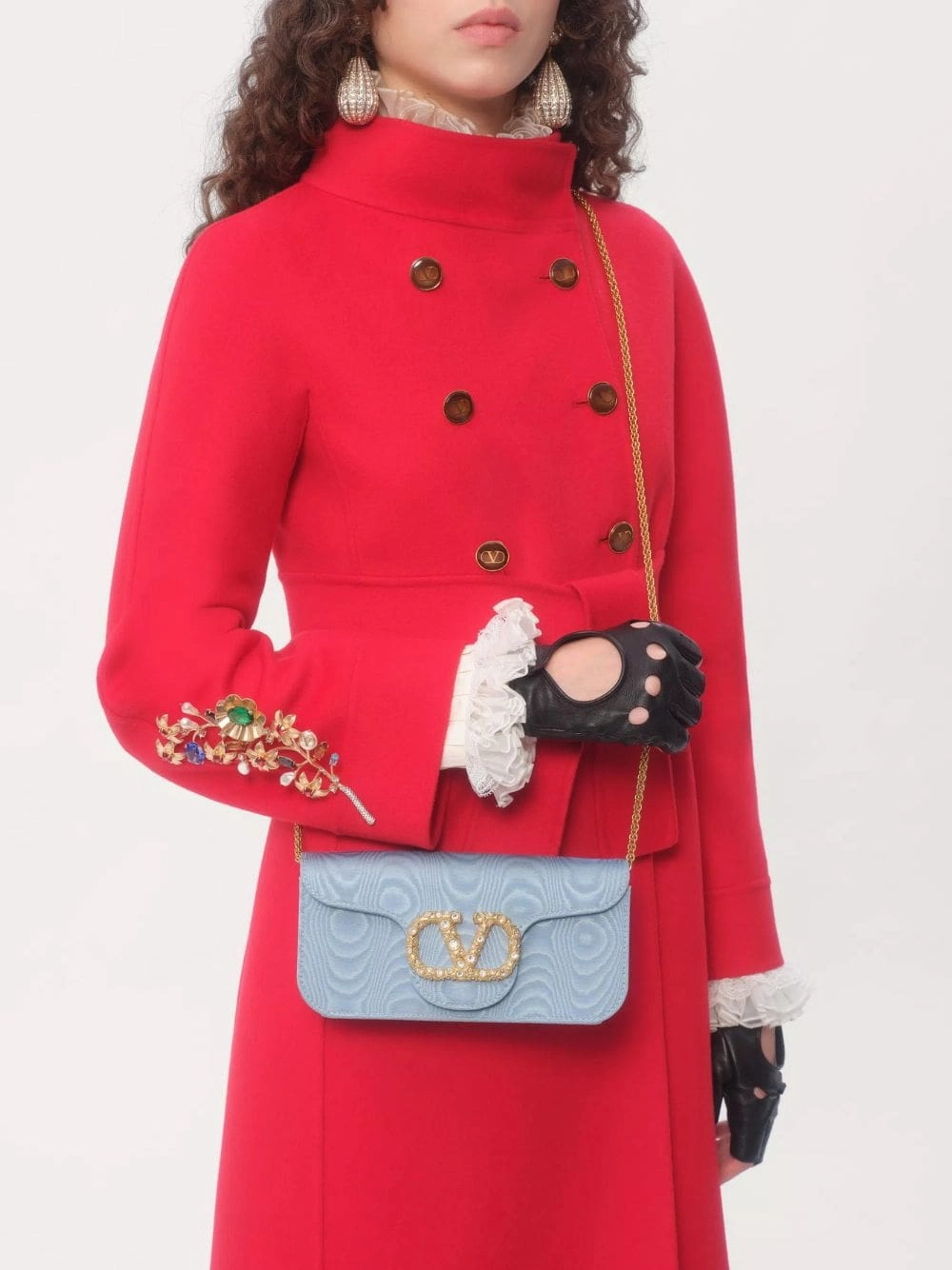 Blue Loc?? Moir?? Fabric Clutch with Jewel Logo