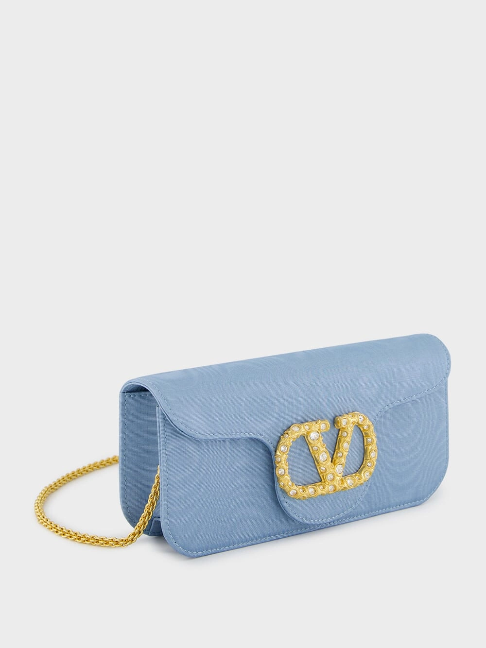 Blue Loc?? Moir?? Fabric Clutch with Jewel Logo