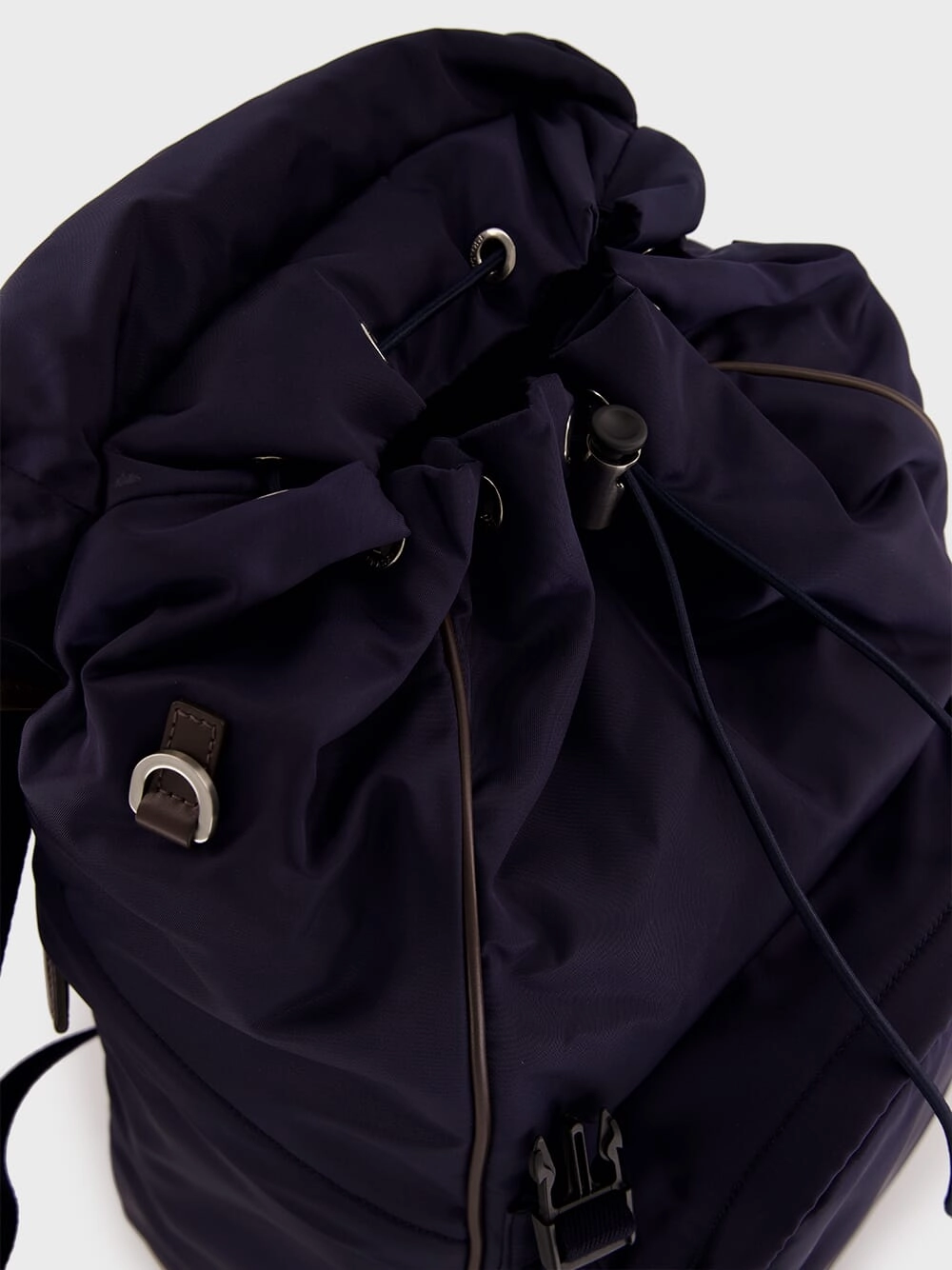 Blue Recycled Polyamide and Leather Backpack