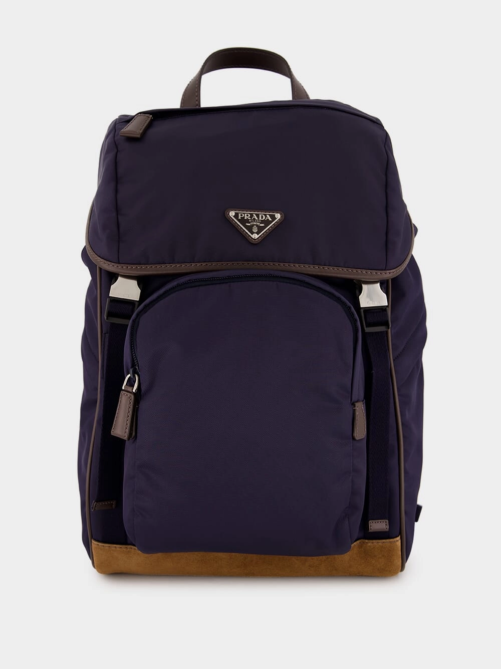 Blue Recycled Polyamide and Leather Backpack