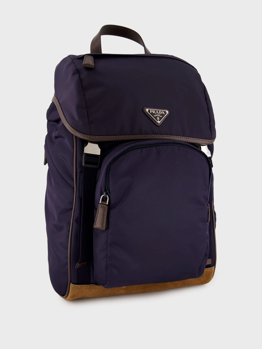 Blue Recycled Polyamide and Leather Backpack
