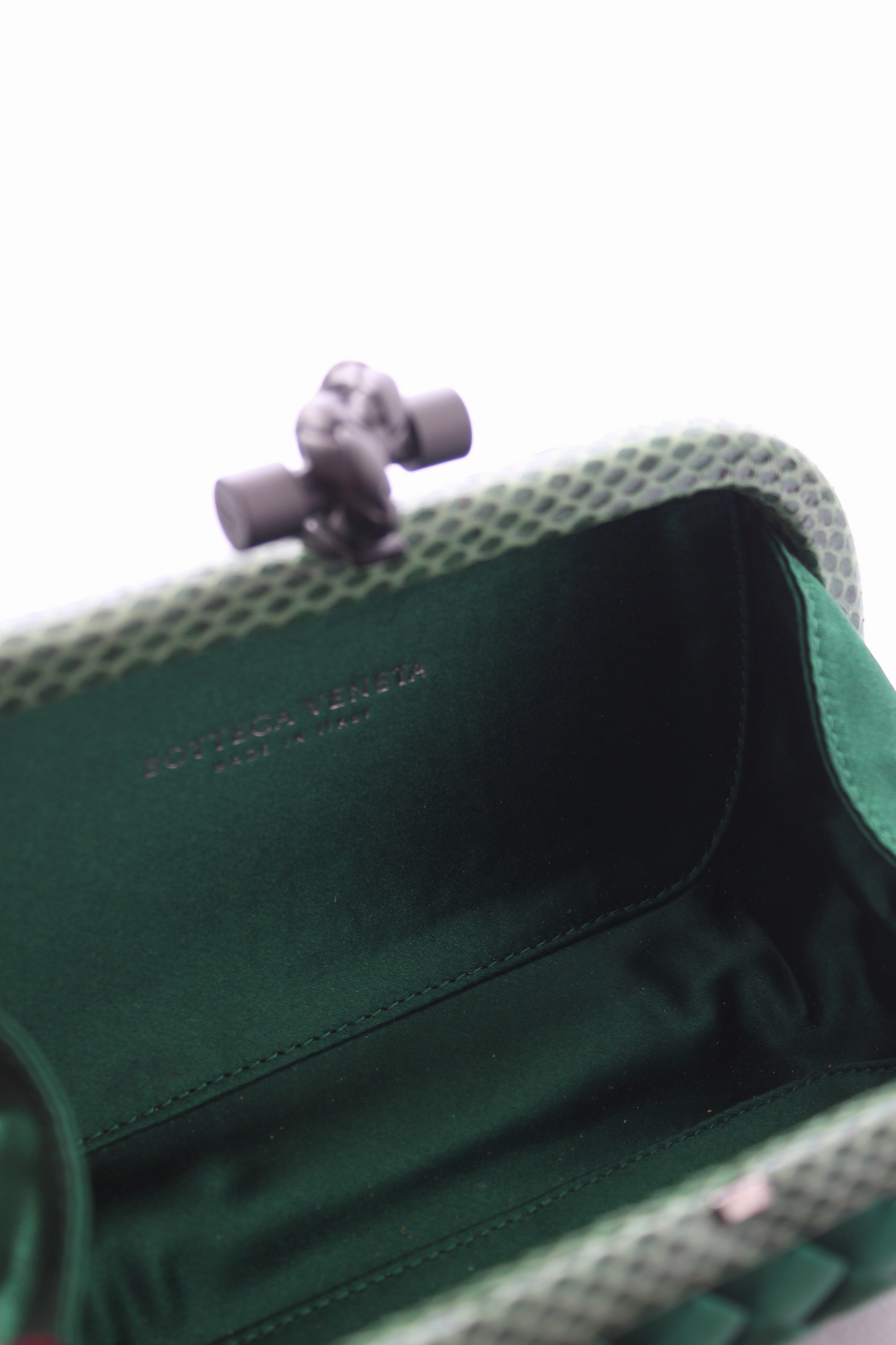 Bottega Veneta Knot Satin and Watersnake Clutch Bag