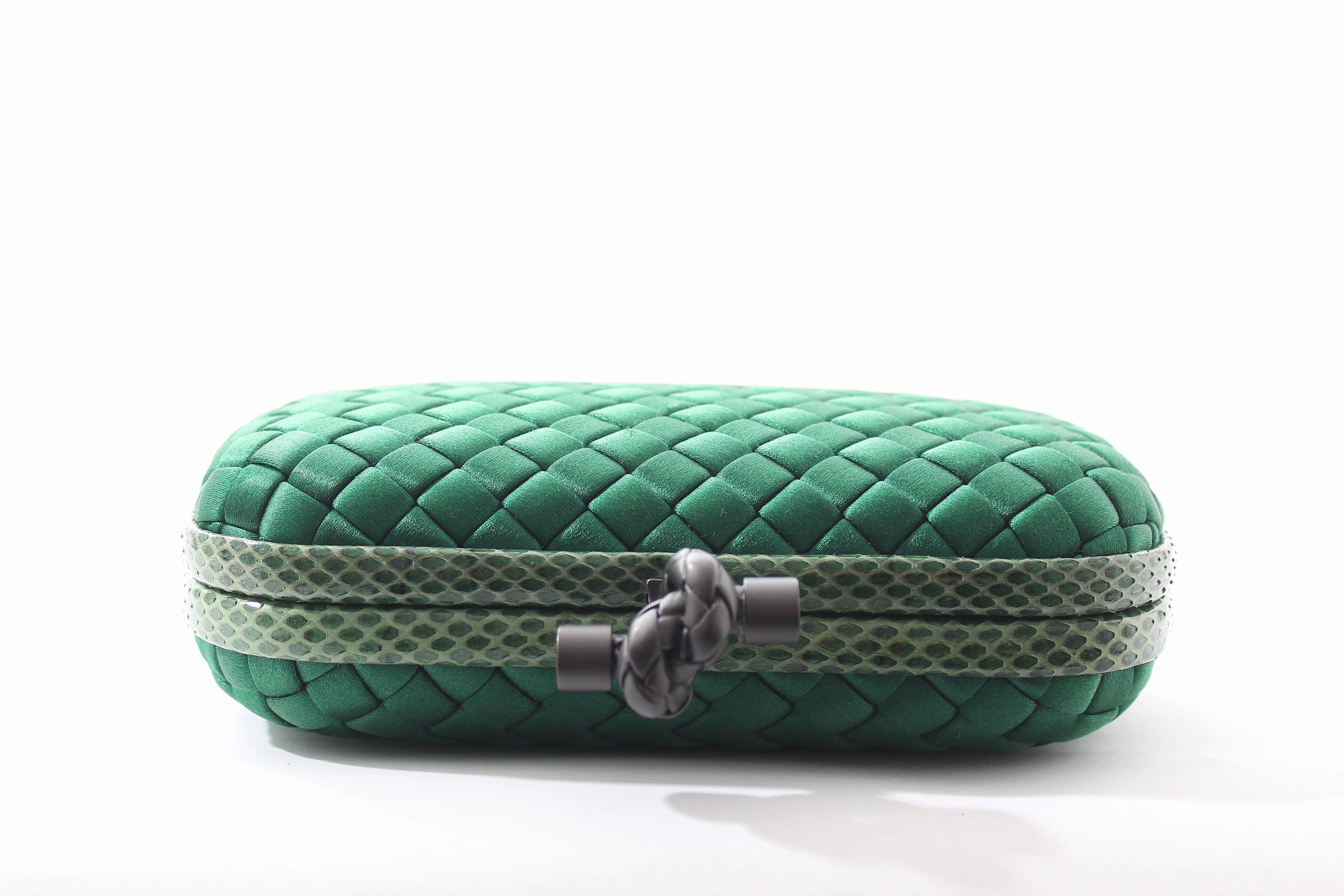 Bottega Veneta Knot Satin and Watersnake Clutch Bag
