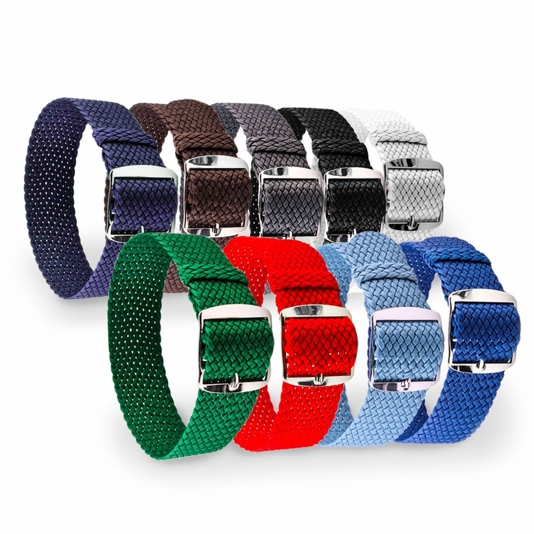 Braided Perlon watch strap (navy blue, brown, grey, black, white, green, red, blue jean...)