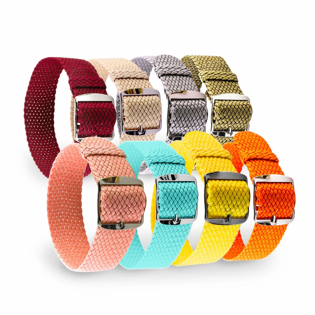 Braided Perlon watch strap (navy blue, brown, grey, black, white, green, red, blue jean...)