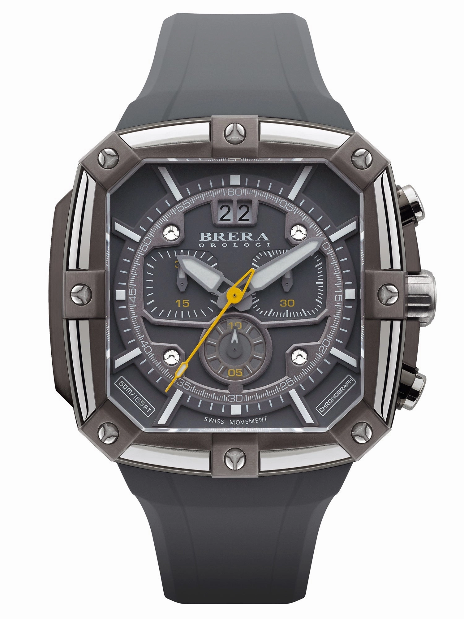 Brera Orologi SUPERSPORTIVO SQUARE Men's Swiss Made Grey 48mm Watch BRSS2C4602