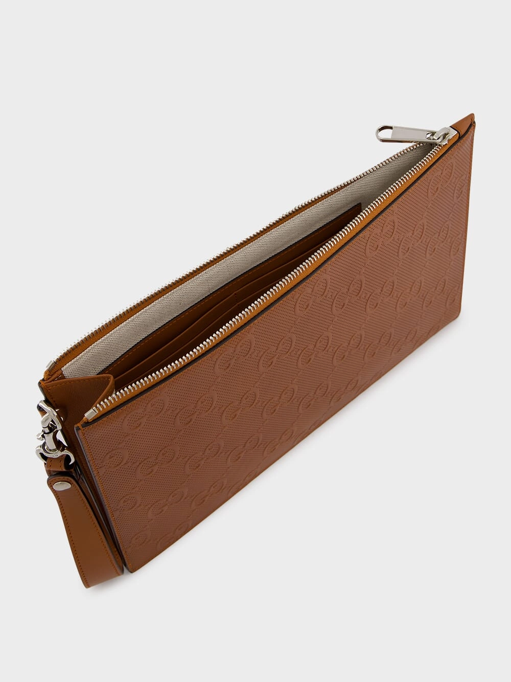 Brown GG Leather Embossed Pouch