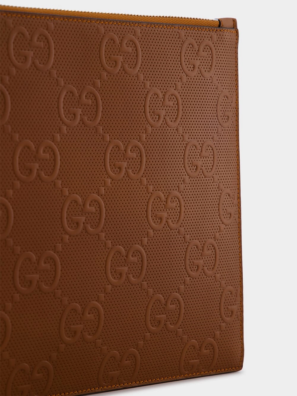 Brown GG Leather Embossed Pouch