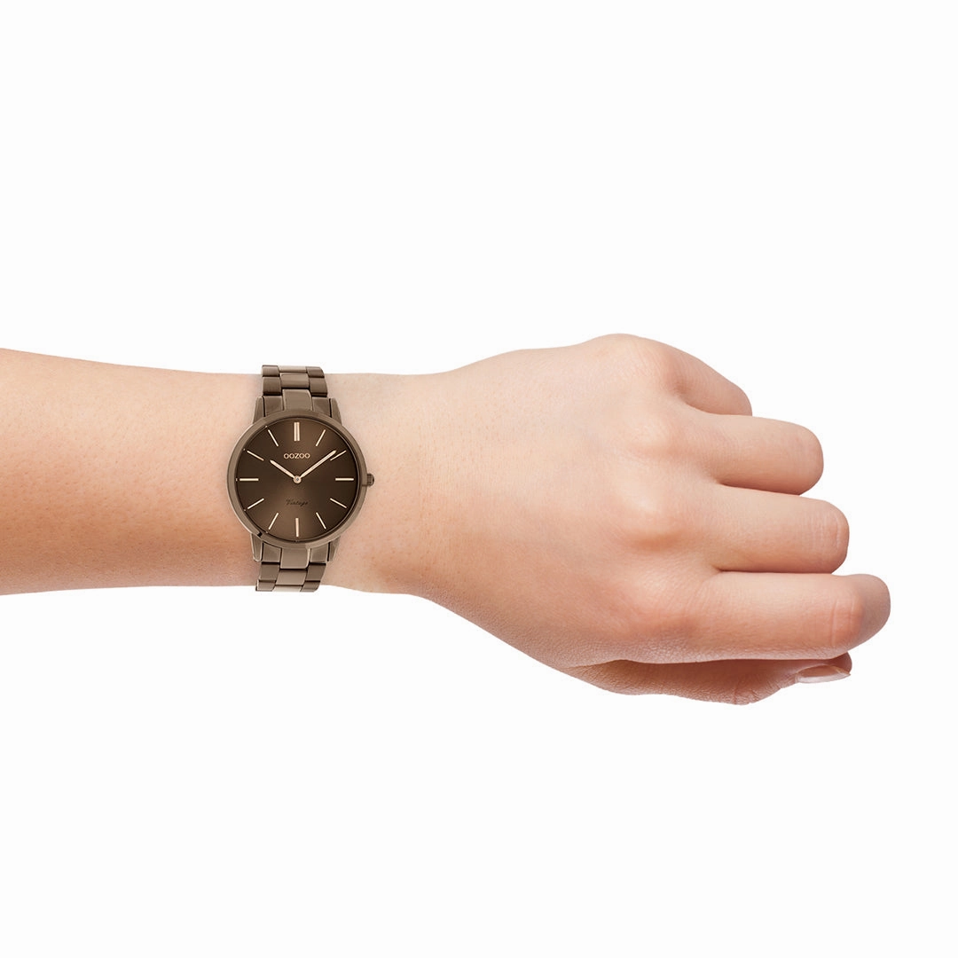 Brown OOZOO watch with brown stainless steel bracelet - C20106