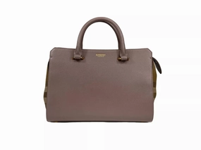 Burberry Small Banwell Leather Tote Bag Purse Grey Mink