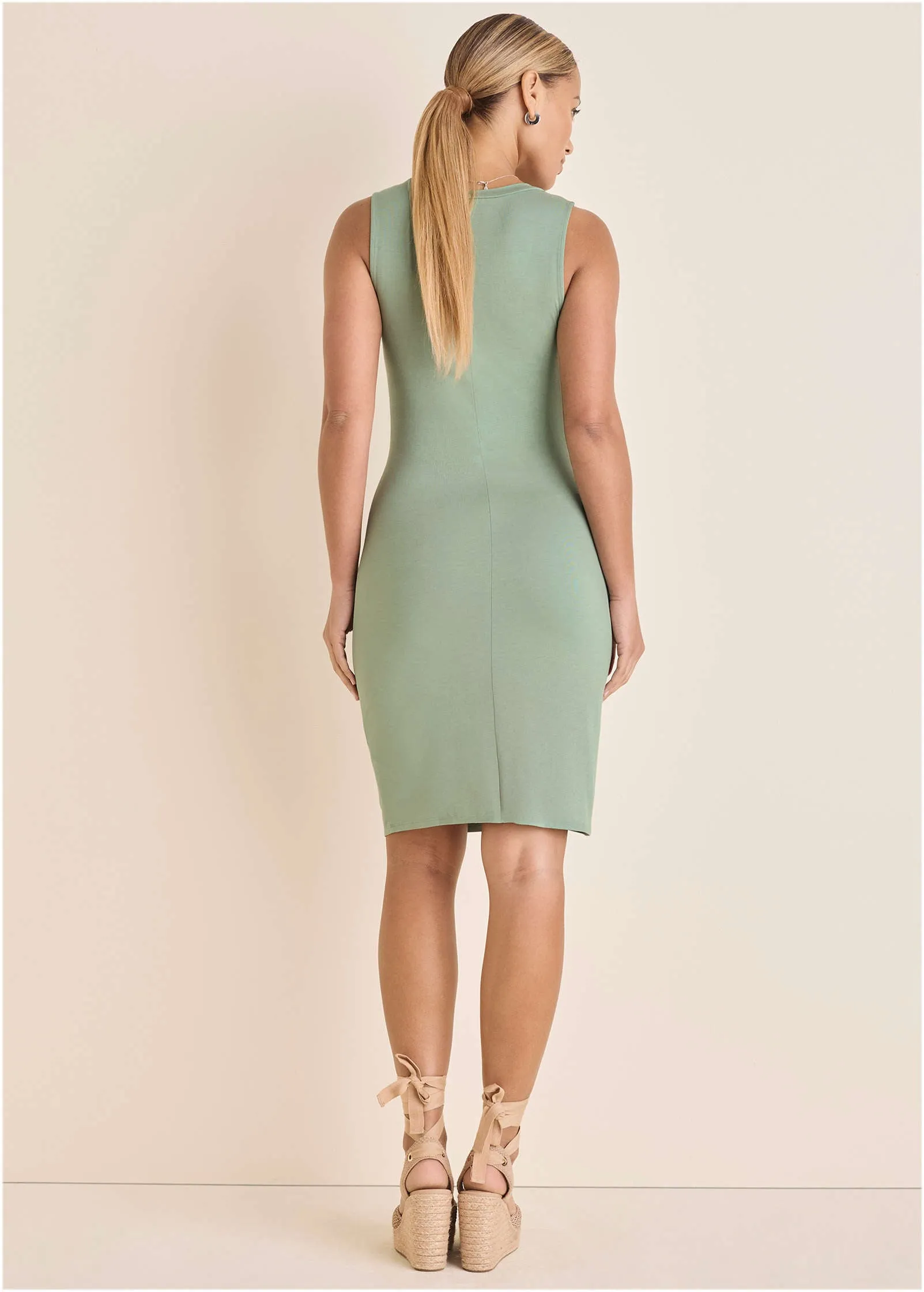 Button Detail Dress  - Iceberg Green