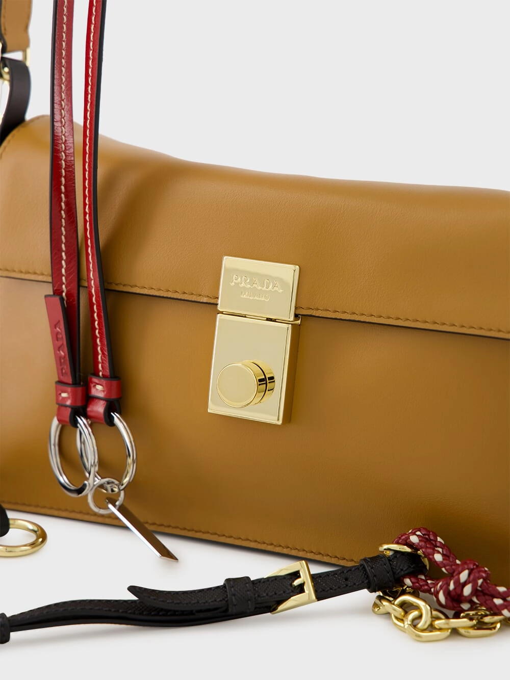 Caramel Soft Sound Small Leather Shoulder Bag with Charms