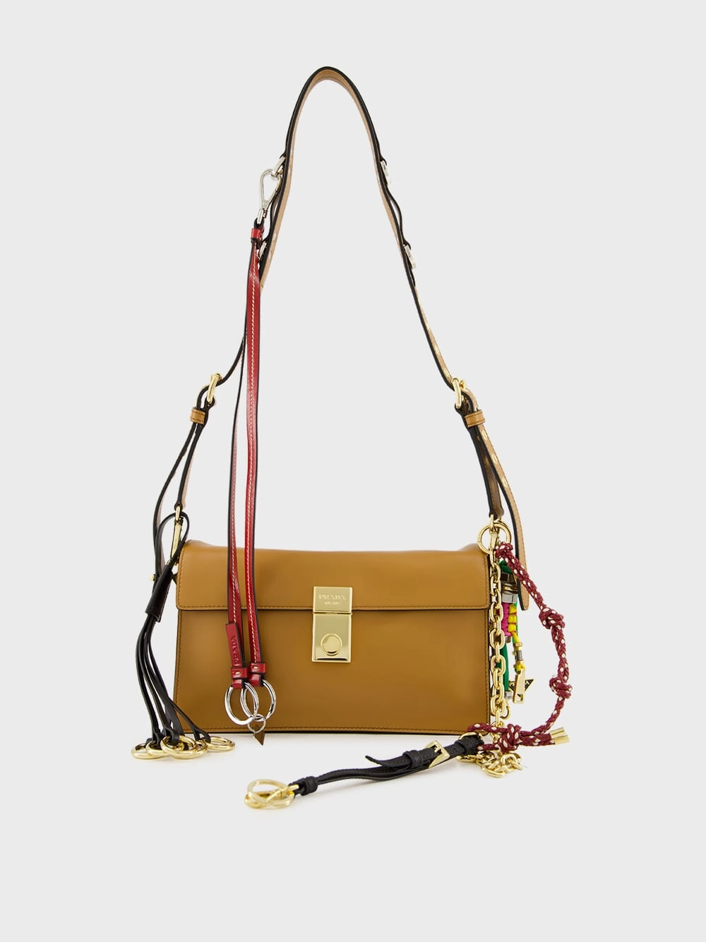 Caramel Soft Sound Small Leather Shoulder Bag with Charms