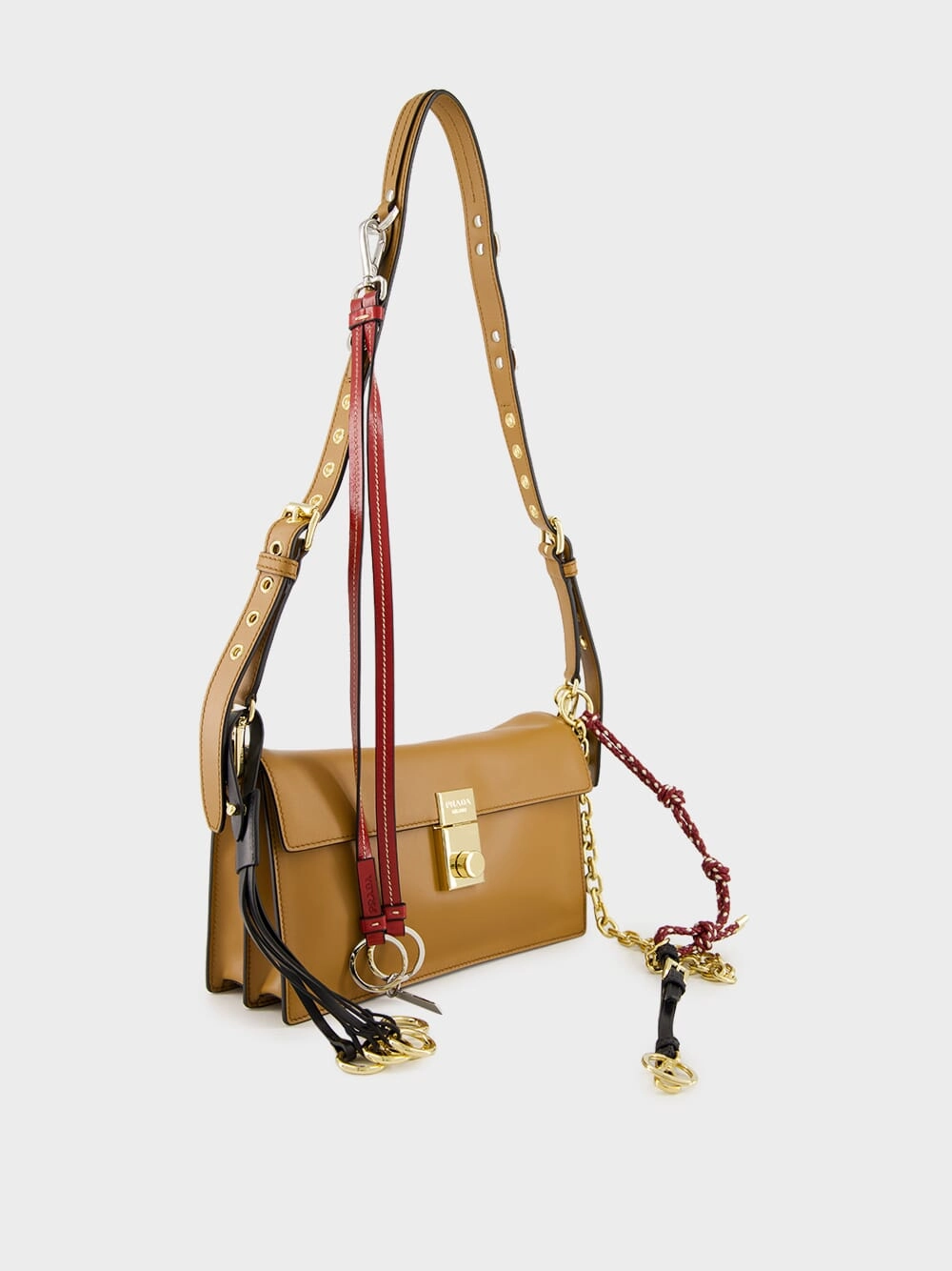 Caramel Soft Sound Small Leather Shoulder Bag with Charms