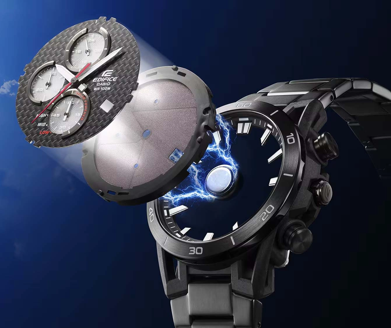 Casio EDIFICE SOSPENSIONE Steel Carbon Solar Chrono Mens Watch EQS960D-1AV