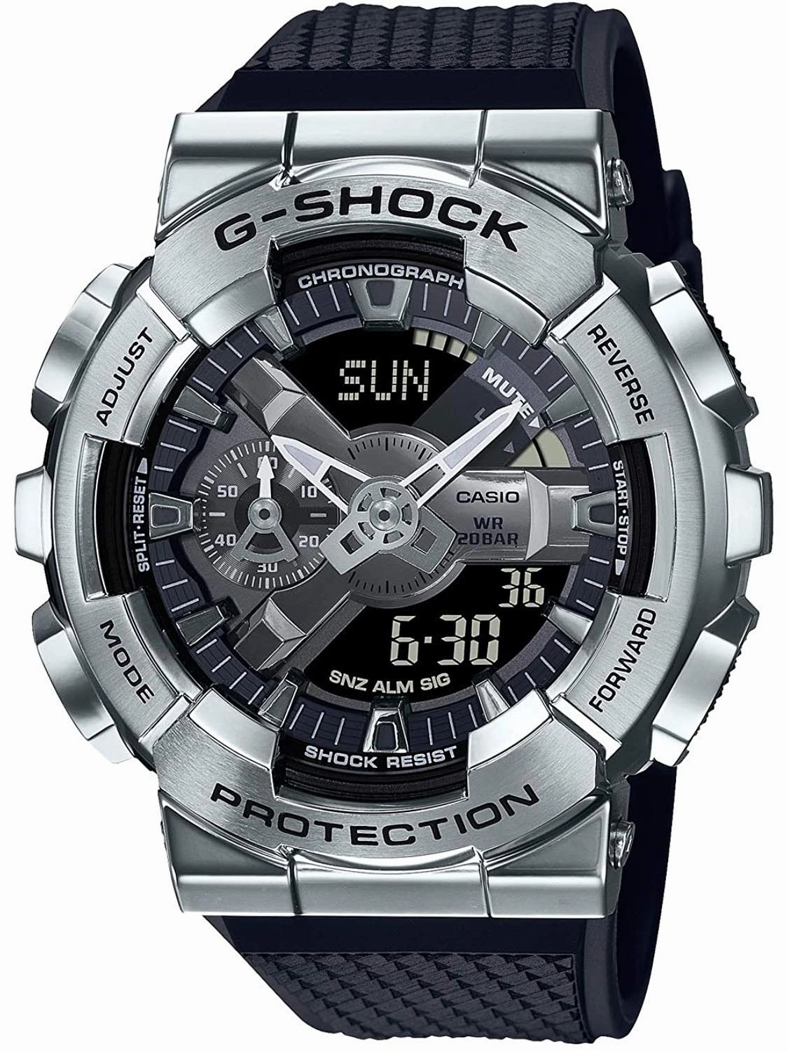 Casio G-Shock Metal Bezel Silver/Black Mens Watch GM110-1A