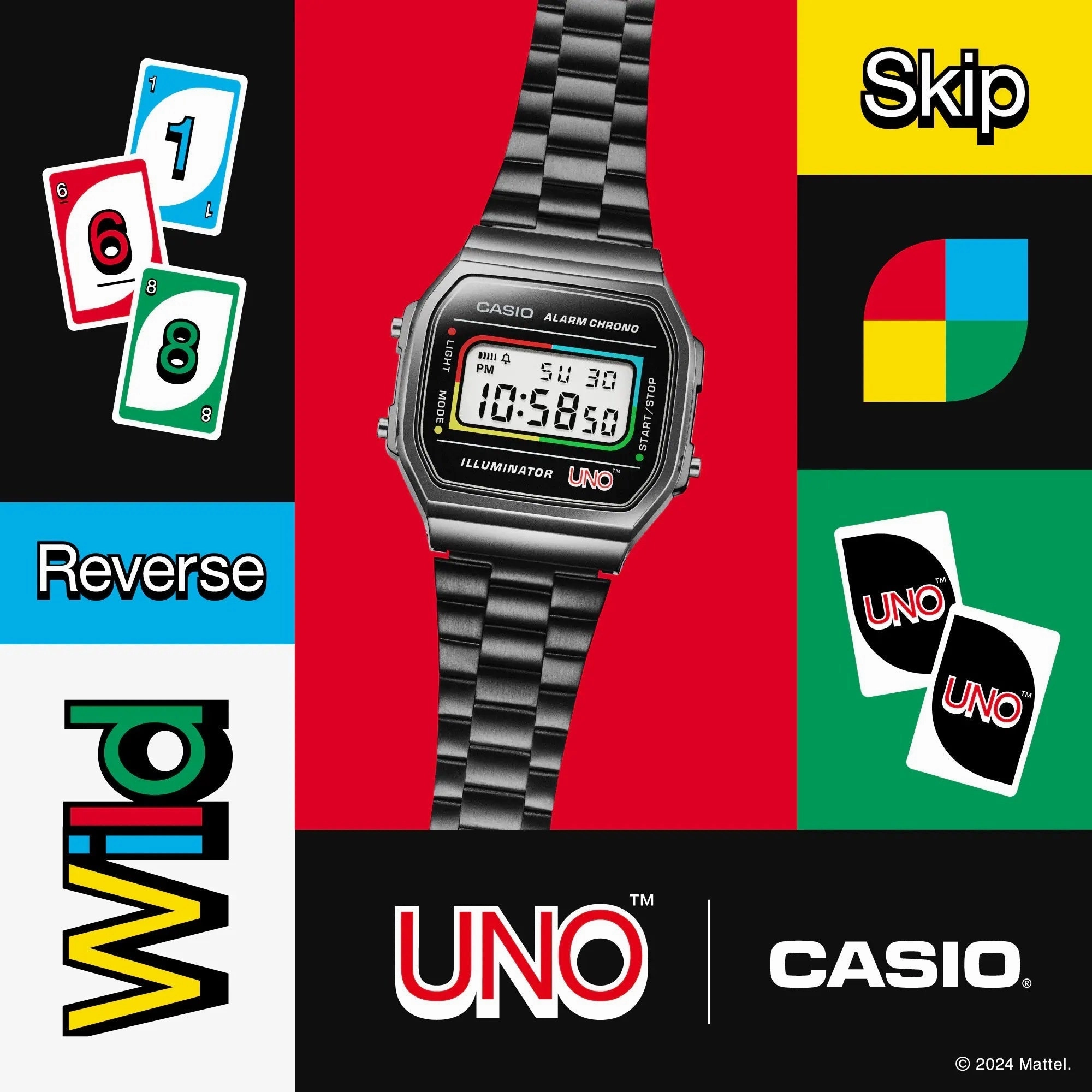 CASIO x UNO? Collaboration Vintage Series Black Digital Watch A168WEUC-1A