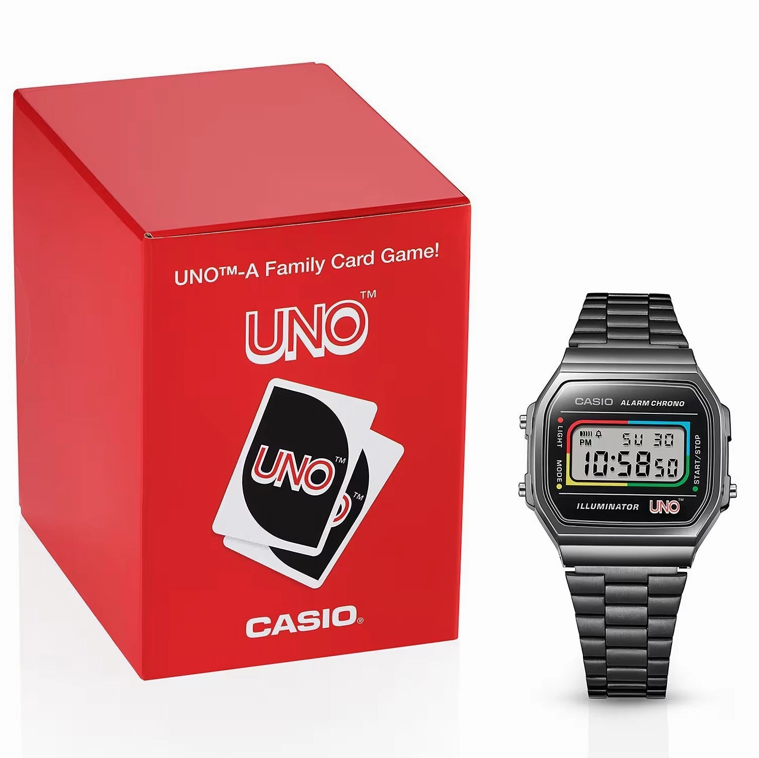 CASIO x UNO? Collaboration Vintage Series Black Digital Watch A168WEUC-1A