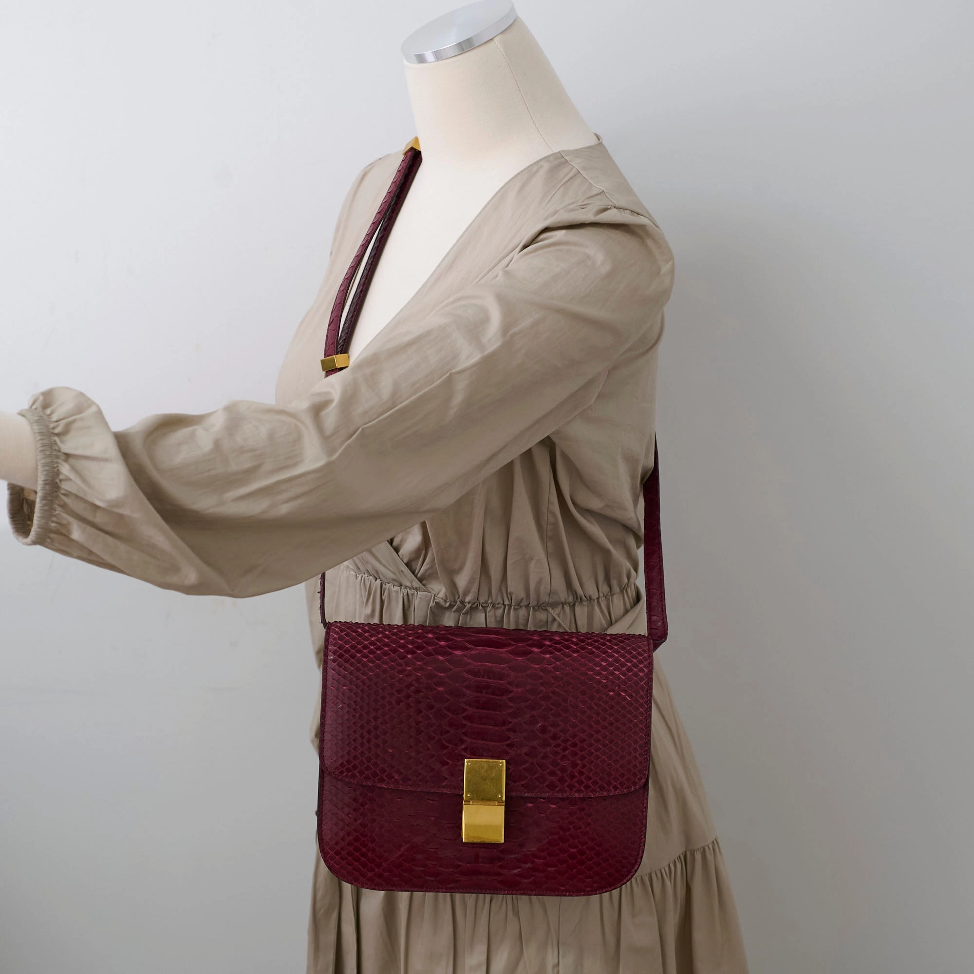 Celine Python Medium Classic Box Burgundy