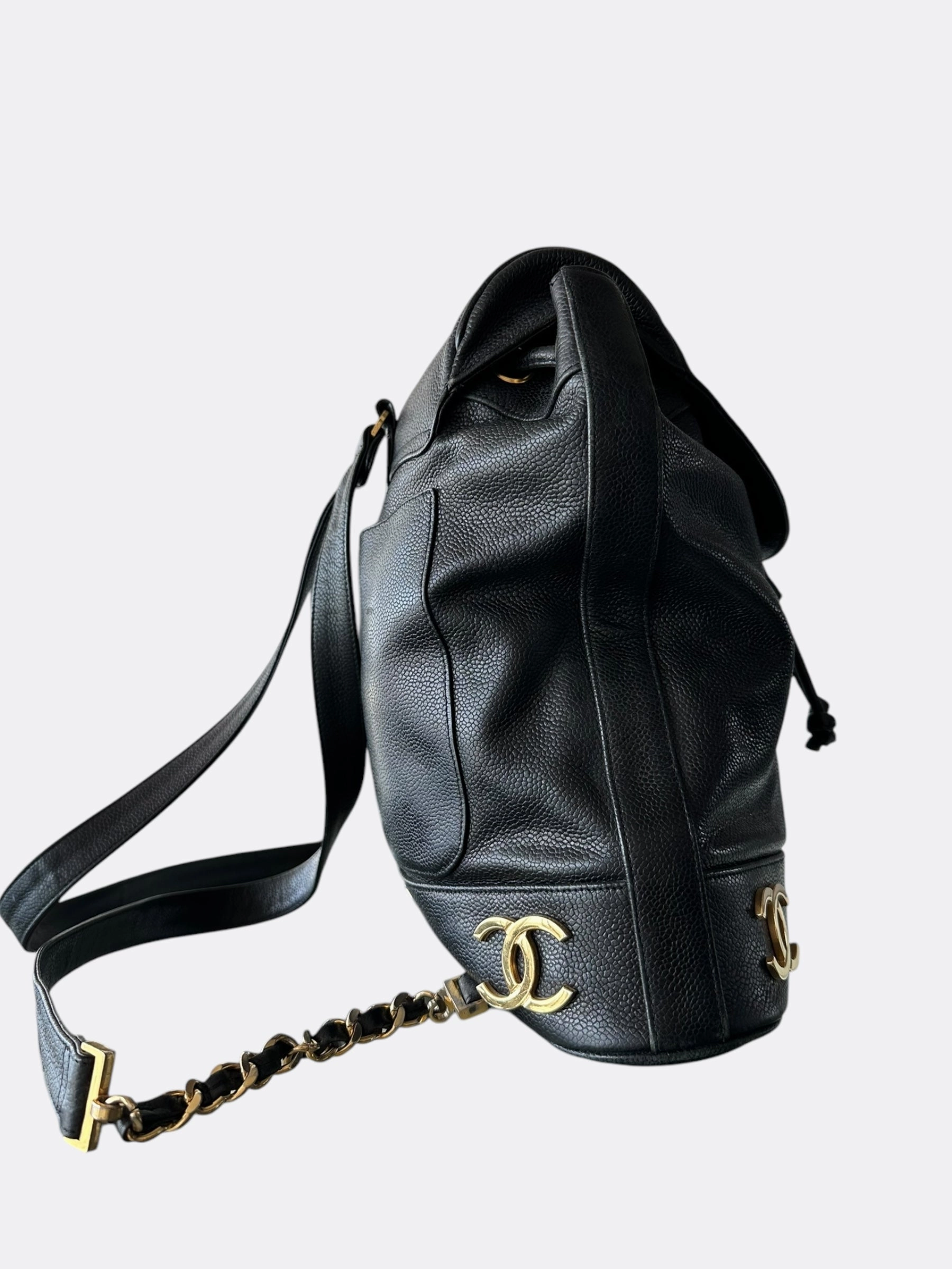 Chanel Black & Gold CC Logo Mini Backpack