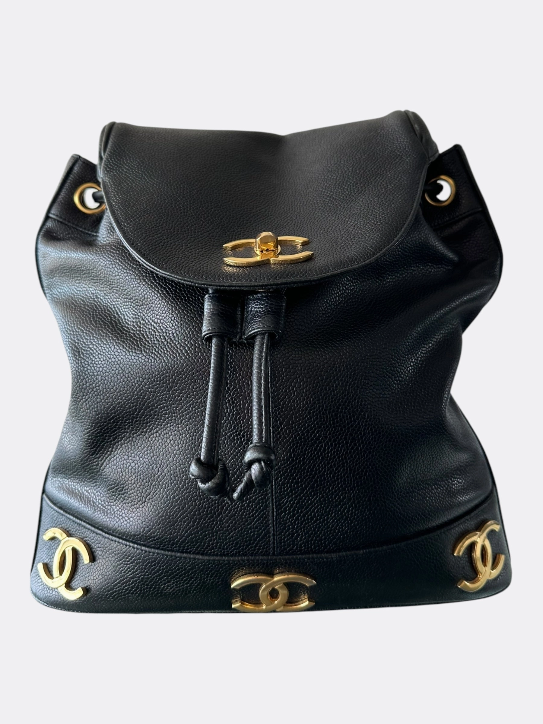 Chanel Black & Gold CC Logo Mini Backpack