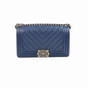 Chanel Boy Old Medium Chevron Navy Caviar (24 Series)