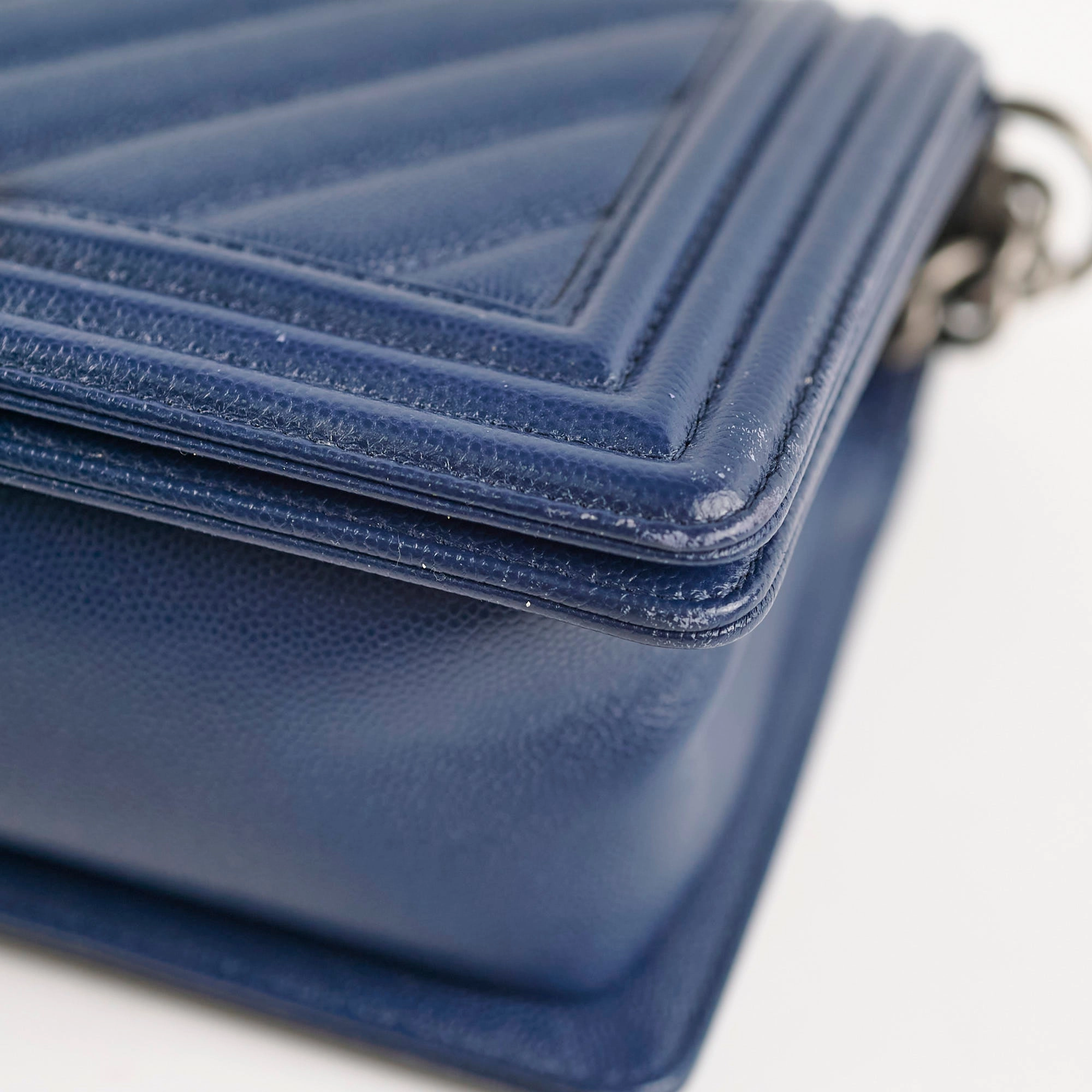 Chanel Boy Old Medium Chevron Navy Caviar (24 Series)