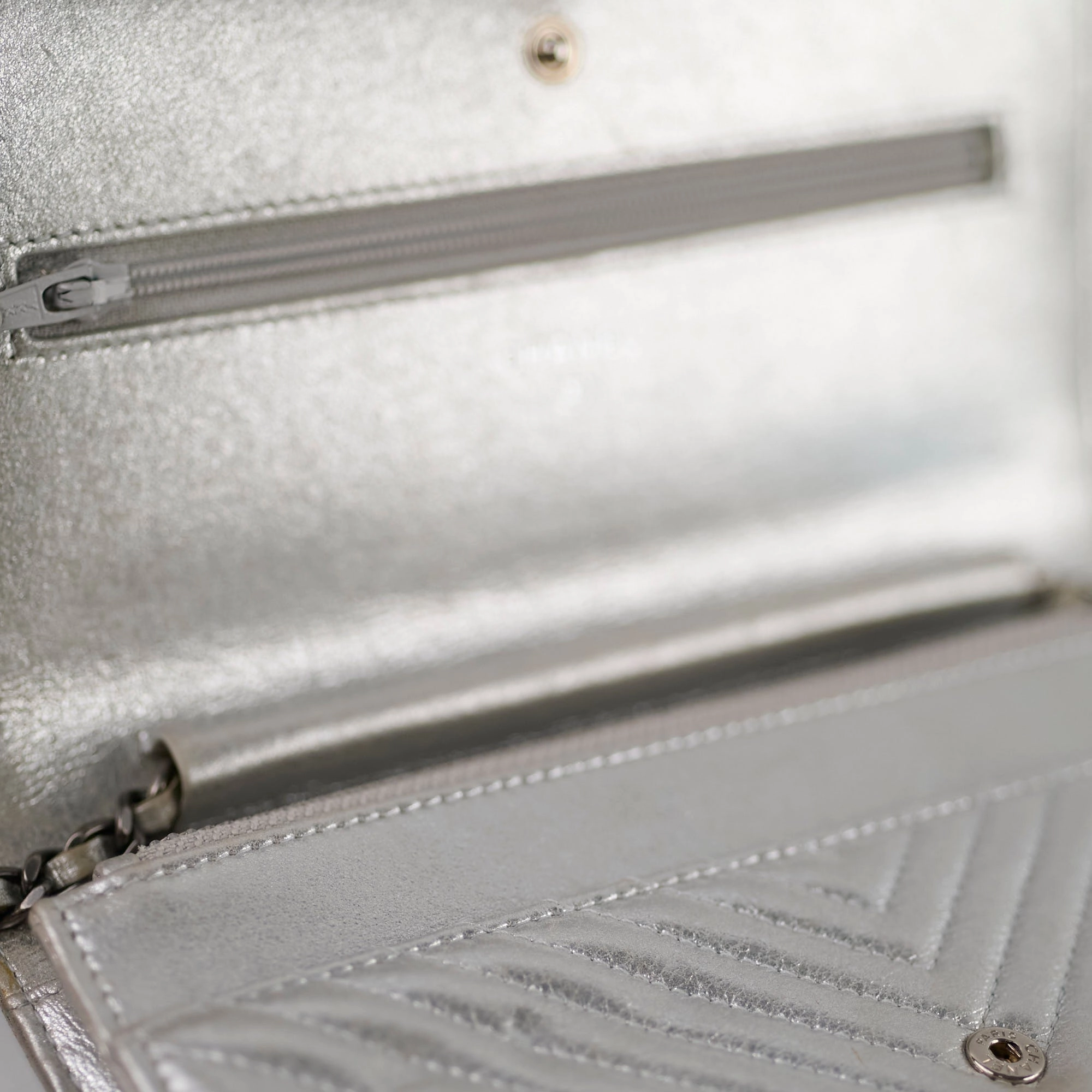 Chanel Metallic Chevron Wallet On Chain WOC Series 22 Series 22