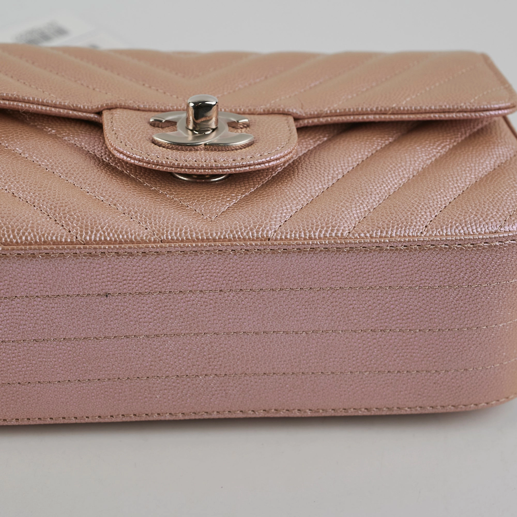 Chanel Mini Rectangular Chevron Caviar Rose Gold Iridescent