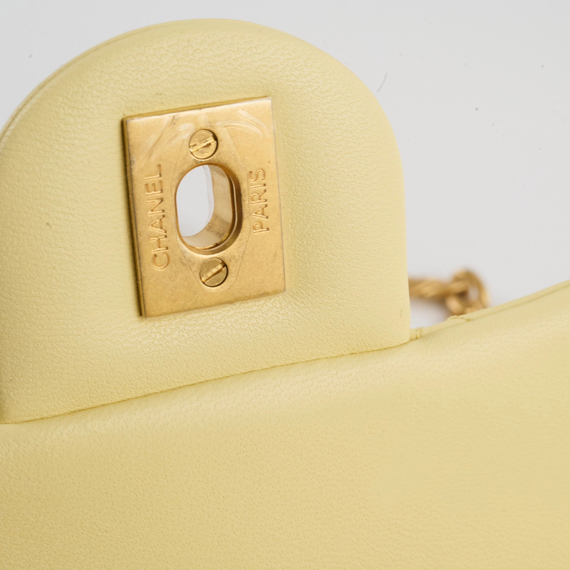 Chanel Mini Square Lambskin Camelia Crush Light Yellow Microchip
