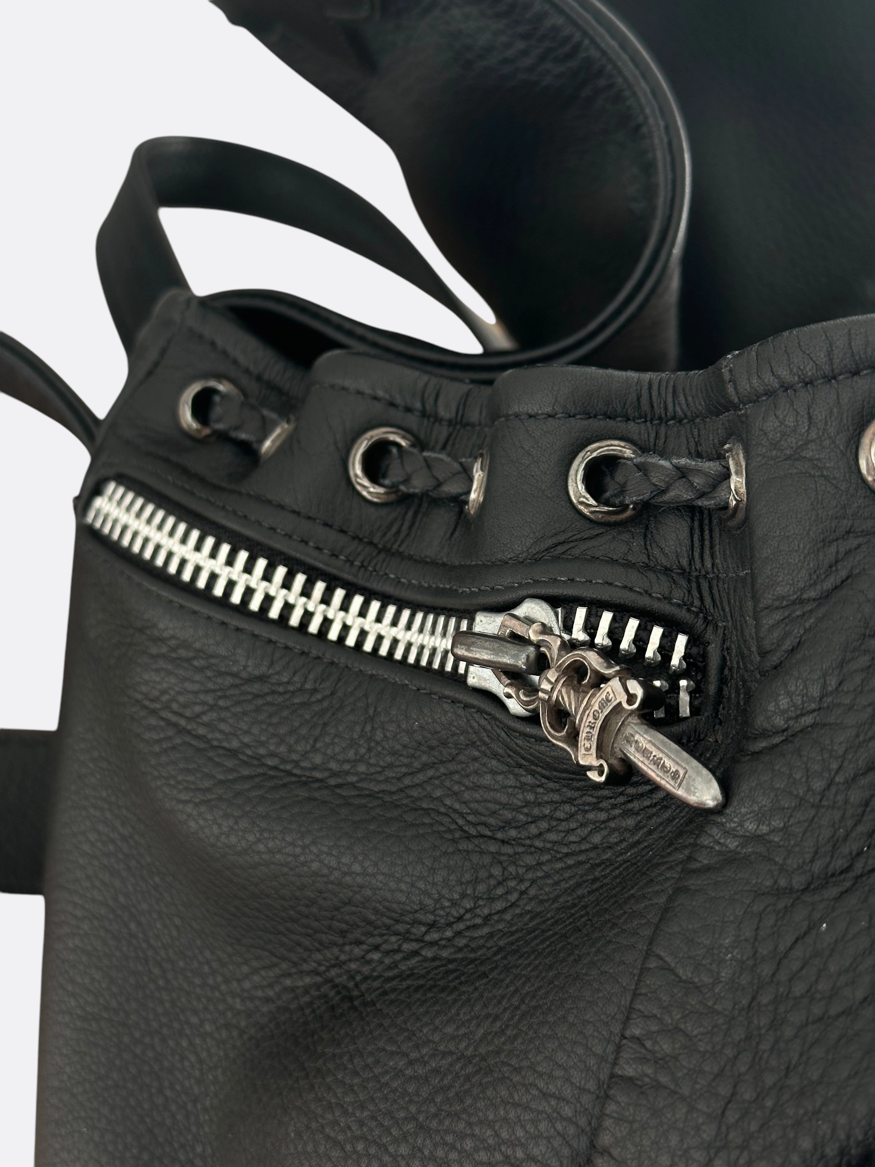 Chrome Hearts Black Leather Gunslinger Backpack