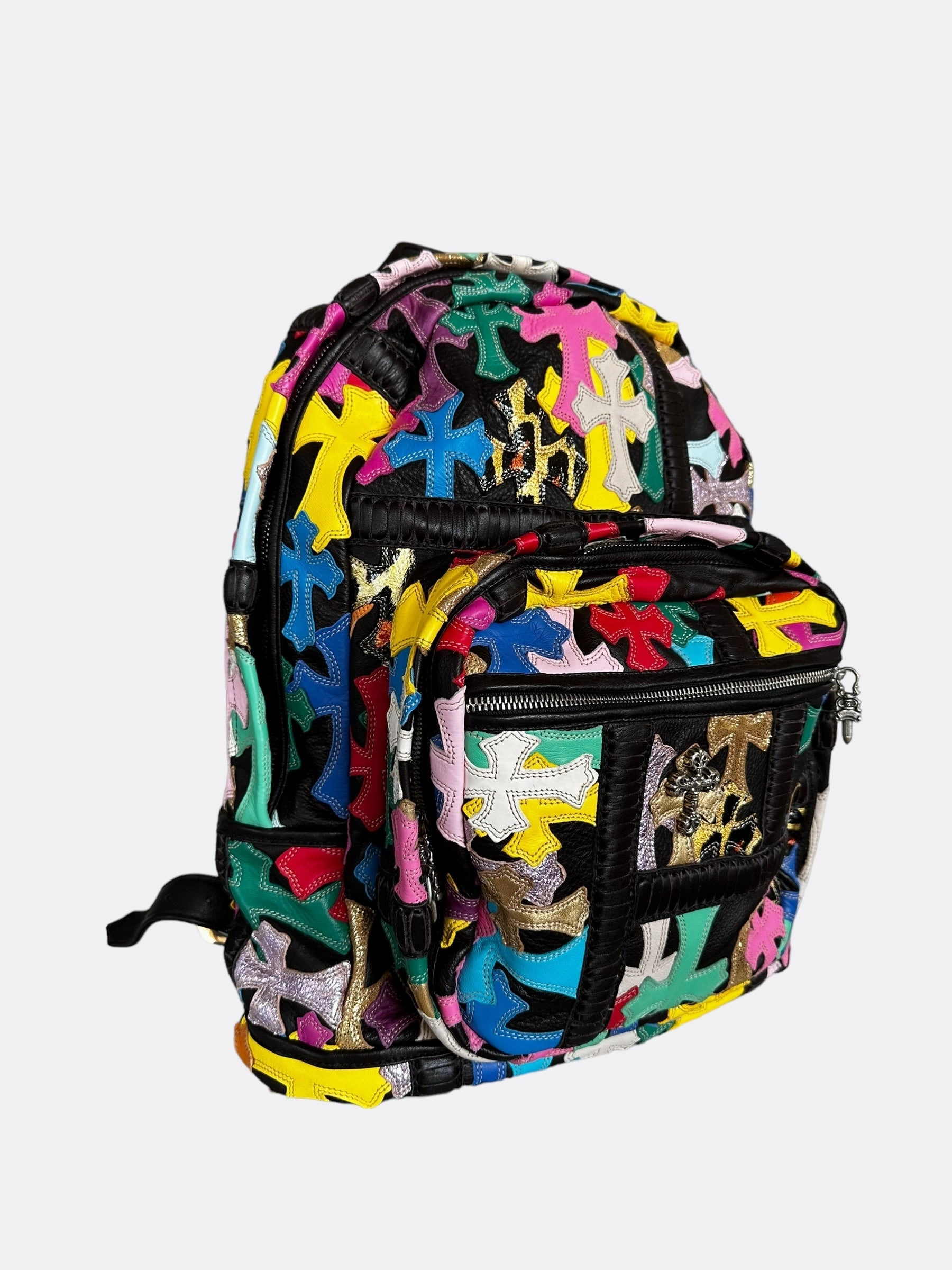 Chrome Hearts Black Multicolor Cross Patch Leather Backpack
