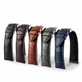 Classic "Essentials" watch band - Alligator leather strap (black, brown, grey, blue)