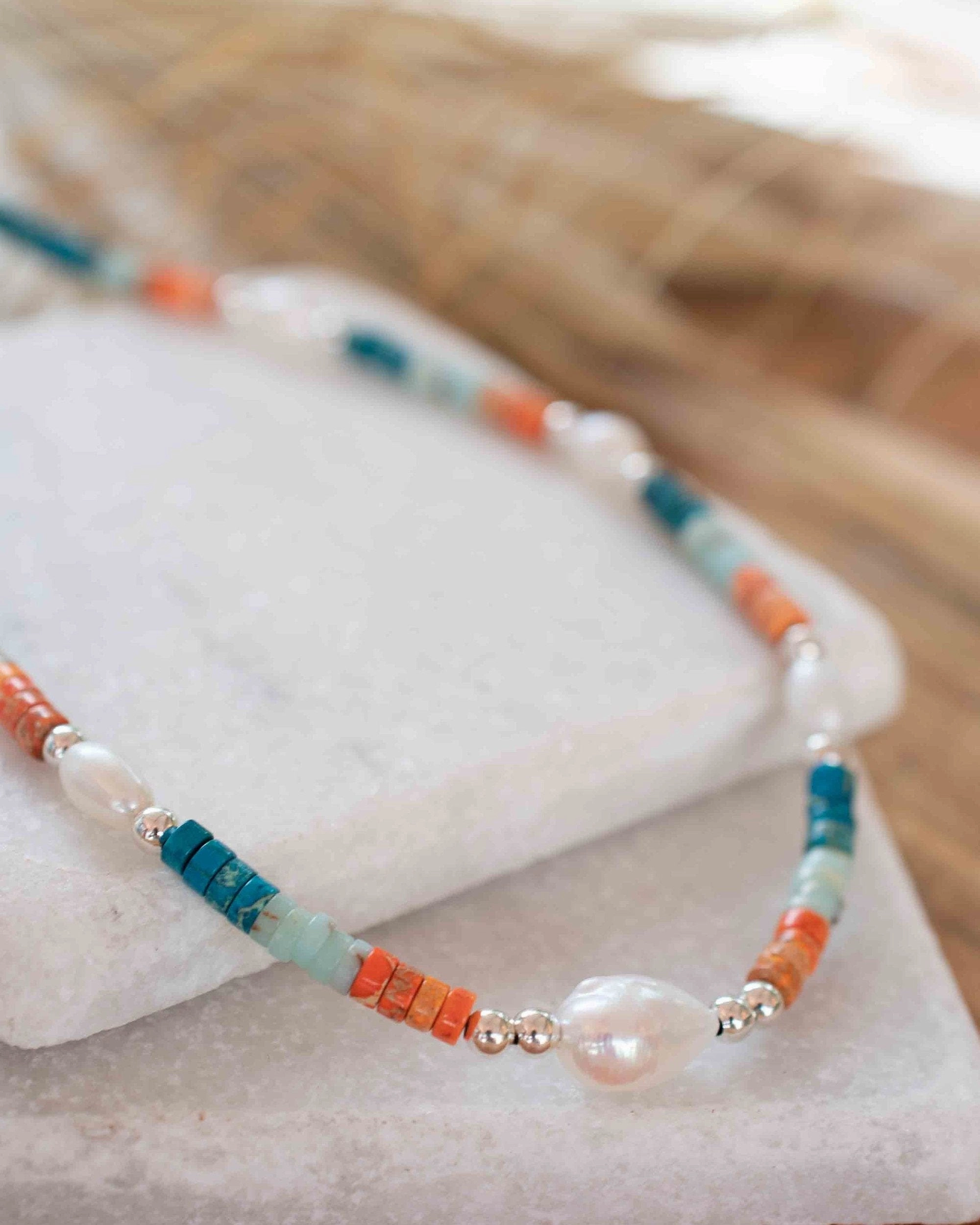 Colored Jasper and Pearl necklace~ Sterling Silver 925 or Gold Filled ~ MN100