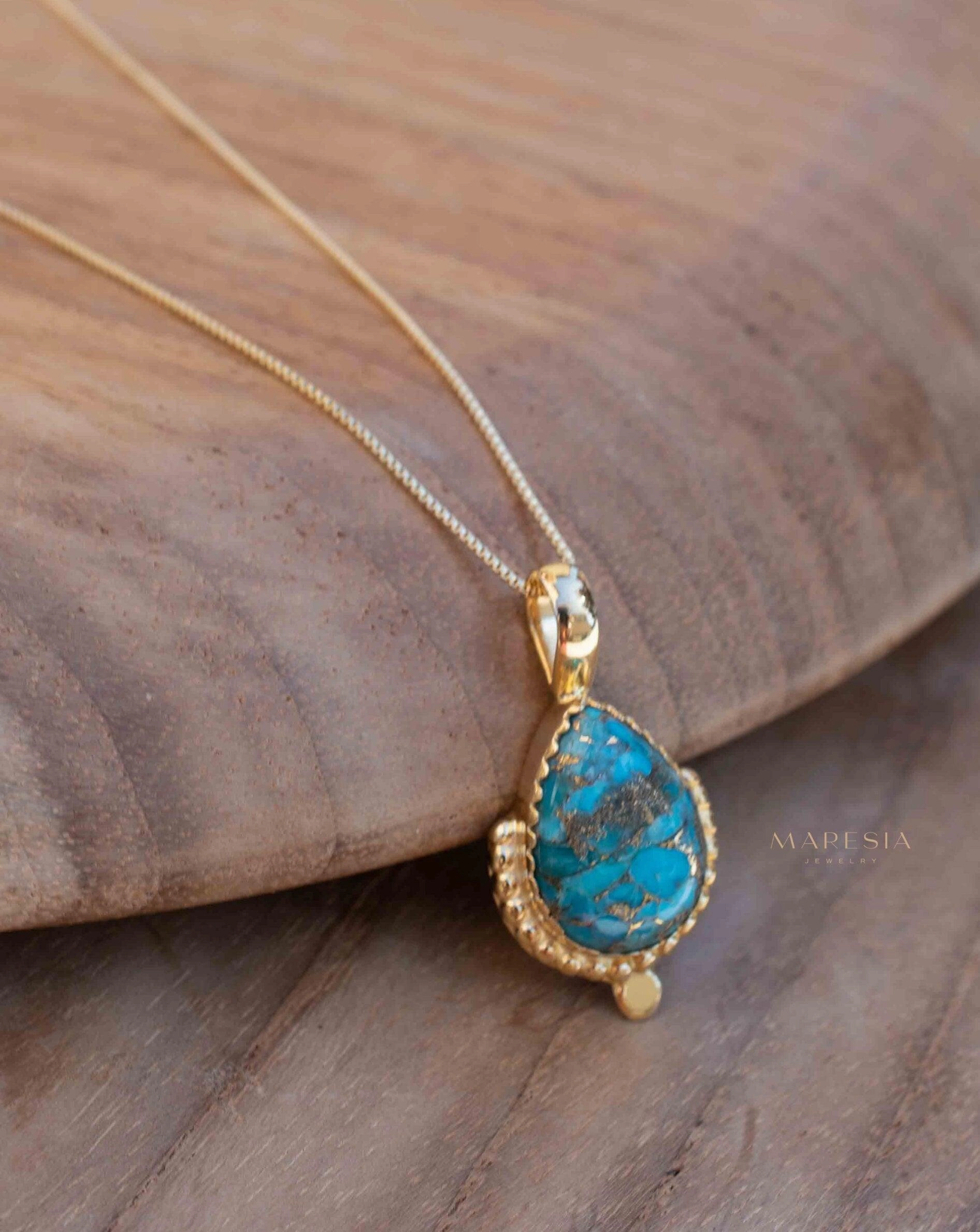 Copper Turquoise Pendant ~ Gold Plated over Sterling Silver ~ MN143