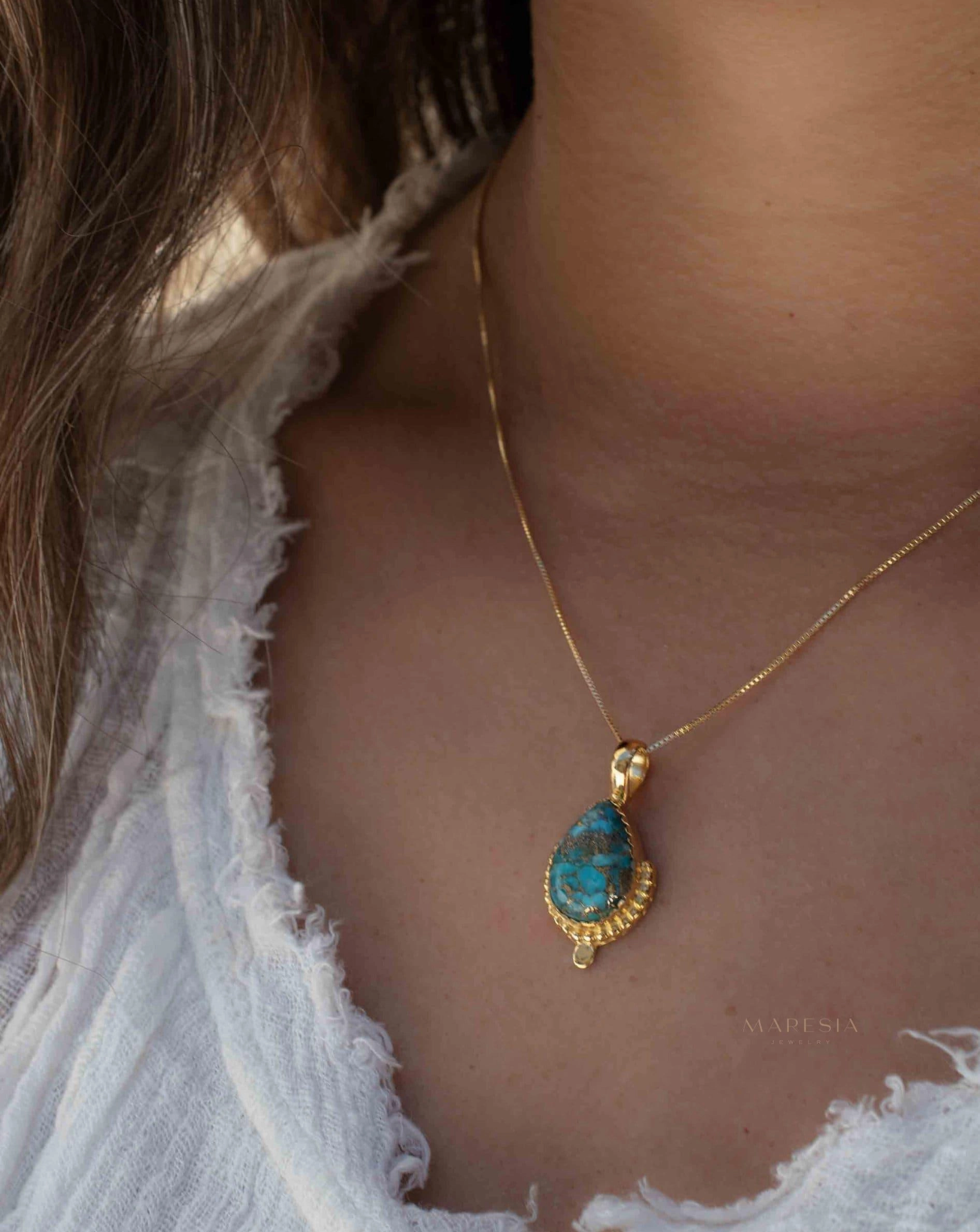 Copper Turquoise Pendant ~ Gold Plated over Sterling Silver ~ MN143