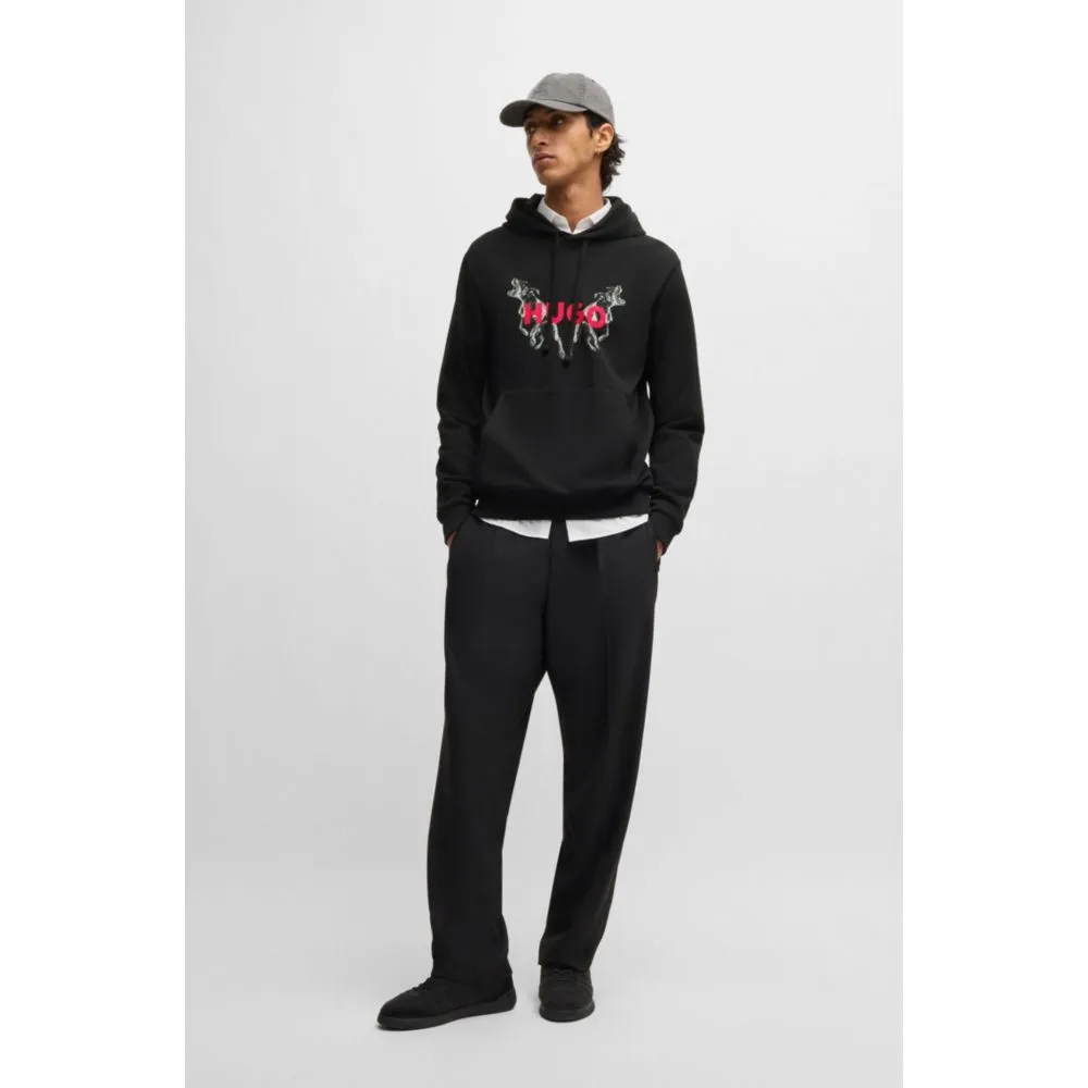 Cotton-terry hoodie with animal graphic prints