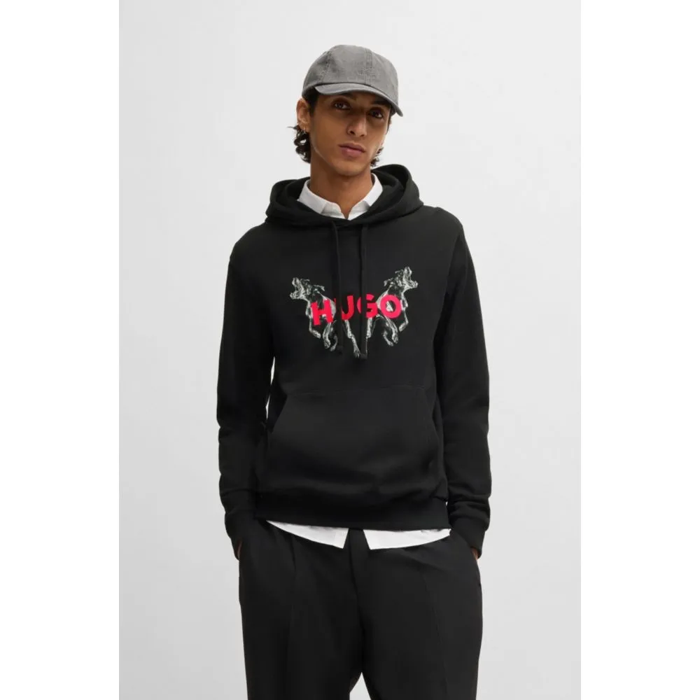 Cotton-terry hoodie with animal graphic prints