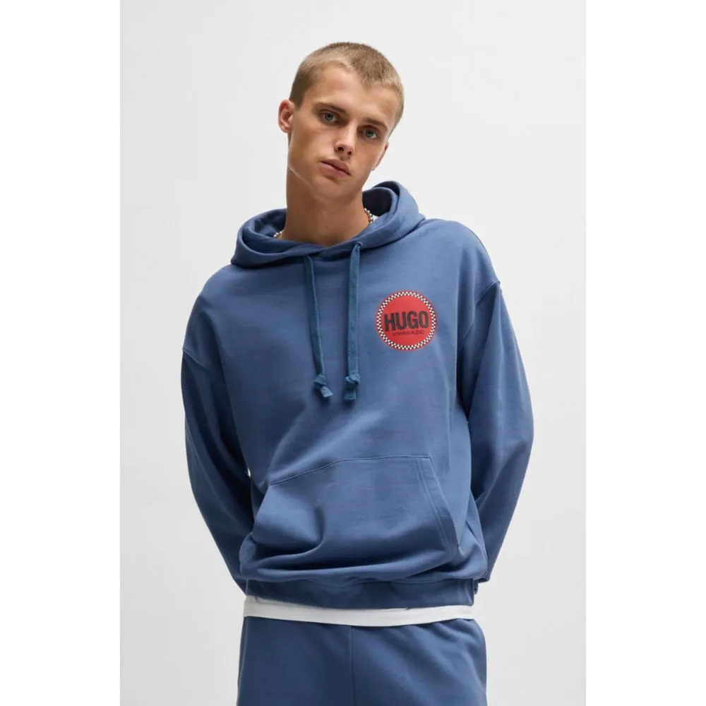 Cotton-terry relaxed-fit hoodie with logo prints