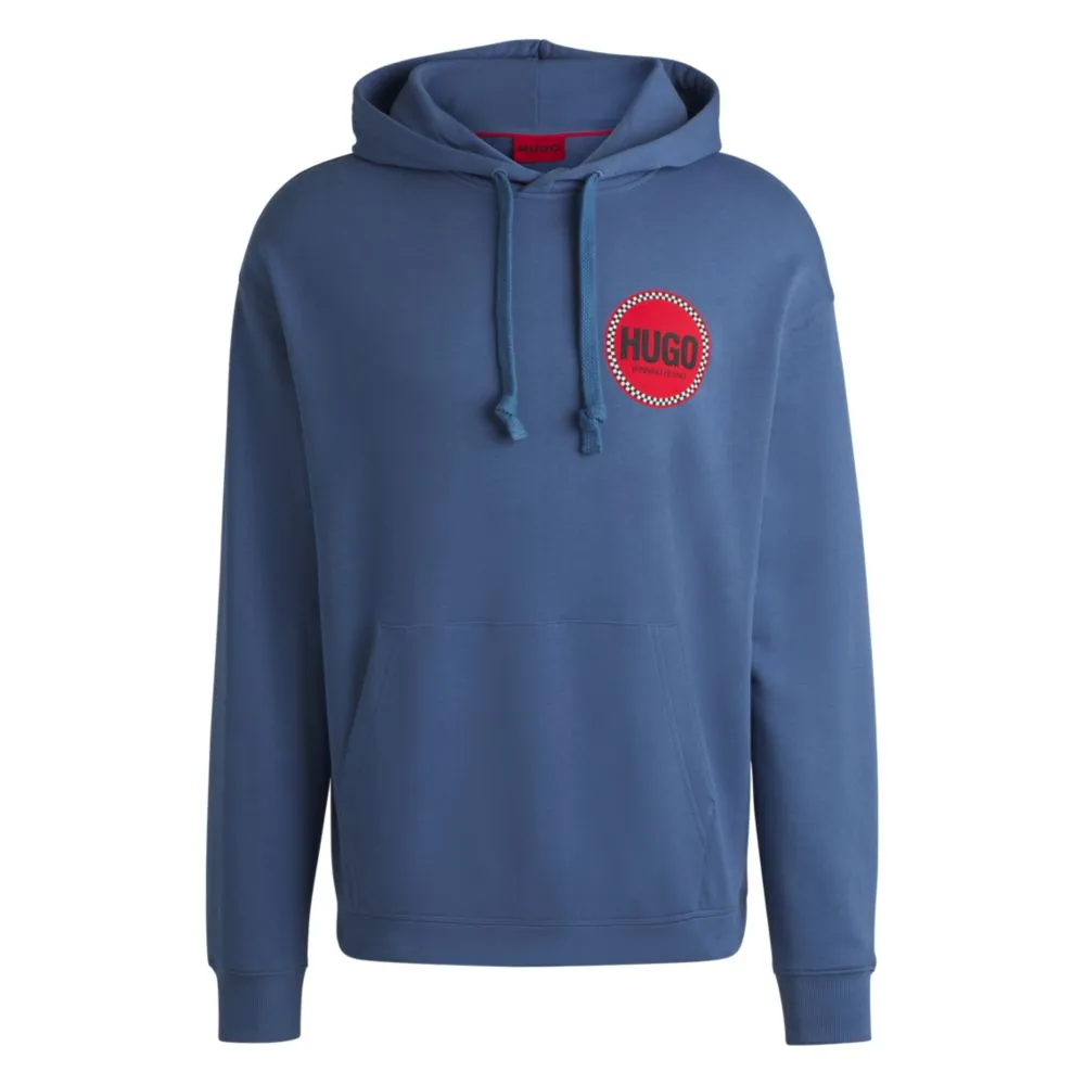 Cotton-terry relaxed-fit hoodie with logo prints